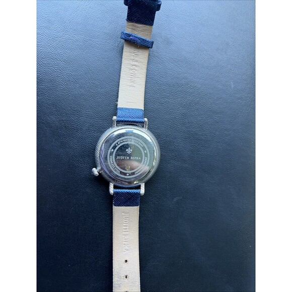 Rare Limited Judith Ripka Blue Watch Eye Diamonds Japan Movement Cow Hide